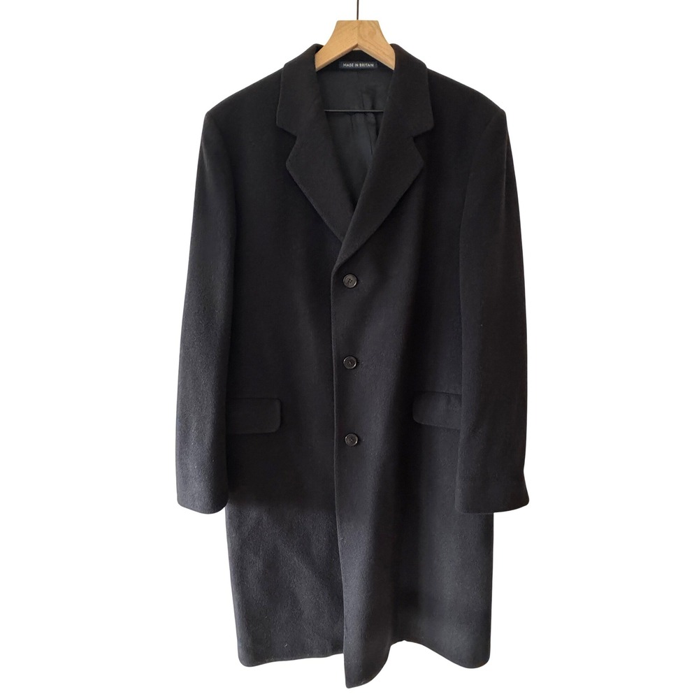 Vintage British Wool Navy Overcoat Made in Britain Mens Size‎ 42L